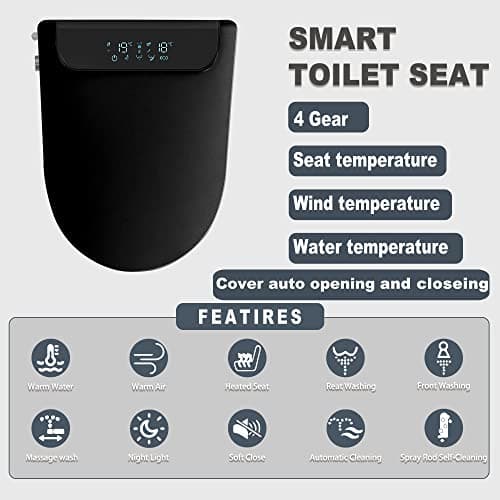 DELICOZE Electric Bidet Heated Smart Toilet Seat With Unlimited Heated Water,Toilet Seat Warmer, And Warm Air Dryer-Adjustable And Self-Cleaning, Automatic Open, BIG LED Screen (Color : Black) 6