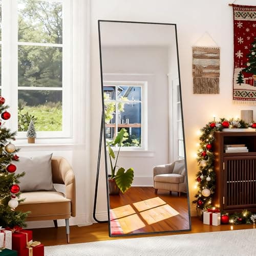 BEAUTYPEAK Full Length Mirror with Stand, 56"x21" Floor Mirror with Aluminum Alloy Thin Frame, ShatterVue Tempered Full Body Mirrors, Free Standing or Wall-Mounted Mirrors for Living Room, Black 7