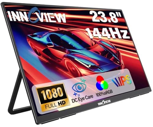 InnoView 23.8" Large Portable Monitor, FHD 144HZ 100% SRGB IPS USB-C HDMI Work Home Gaming Second Monitor 1080P W/180°Adjustable Stand for Laptop, MacBook, Phones