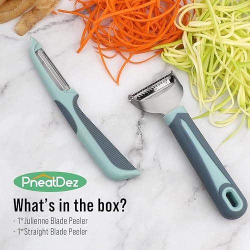 Julienne Peeler Vegetable Peeler -Y Carrot Shredder Julienne Slicer with 4.8'' Long Silicone Handle -Potato Peeler Swivel Peeler for Kitchen, Set of 2 Blue 6