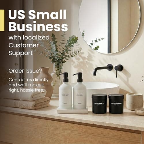 MaisoNovo Bathroom Soap Dispenser Set - Soap and Lotion Dispenser Set with White Soap Dispenser, Black Pumps & Concrete Tray 5