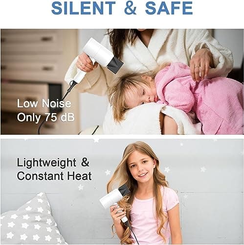 Slopehill Professional Ionic Hair Dryer, Powerful 1800W Fast Drying Low Noise Blow Dryer with 2 Concentrator Nozzle 1 Diffuser Attachments for Home Salon Travel (White) 6