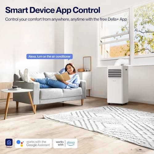 DELLA Smart WiFi Enabled 10000 BTU Portable Air Conditioner Cools Up To 250 Sq. Ft. Work with Alexa,Geo Fencing Cooling, Dehumidifier & Fan Portable AC Unit w/Remote Control & Window Kit 7