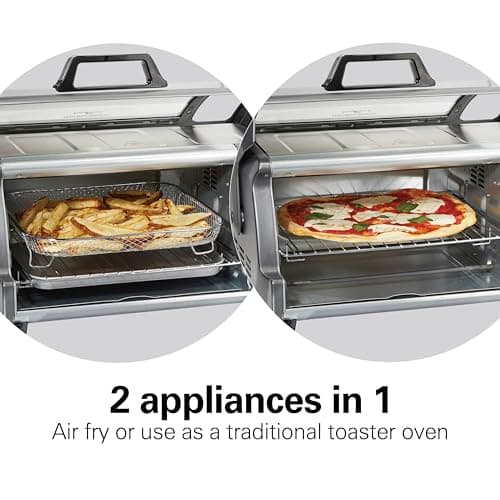 Hamilton Beach Air Fryer Toaster Oven Combo with Large Capacity, Fits 6 Slices or 12” Pizza, 4 Cooking Functions for Convection, Bake, Broil, Roll-Top Door, Easy Reach Sure-Crisp, Stainless Steel 6