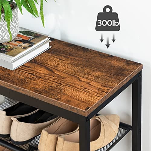 HOOBRO Shoe Bench, 3-Tier Shoe Rack, Industrial Shoe Organizer Storage Bench, 29.5 inches Entry Bench with Mesh Shelves, for Entryway, Living Room, Hallway, Easy Assembly, Rustic Brown BF75HX01 6