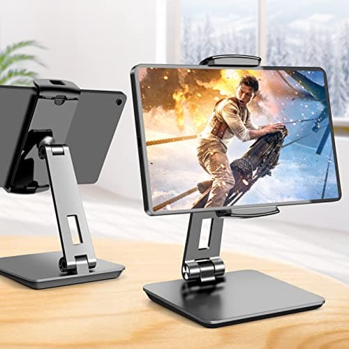 ROADOM Tablet Stand, Adjustable 360° Swivel Bracket, 180° Tiltable Clamp,Foldable Tablet Holder for 4.7-17.3'' iPhone/iPad/Tablet/Portable Monitor, Aluminum Alloy, Black 6