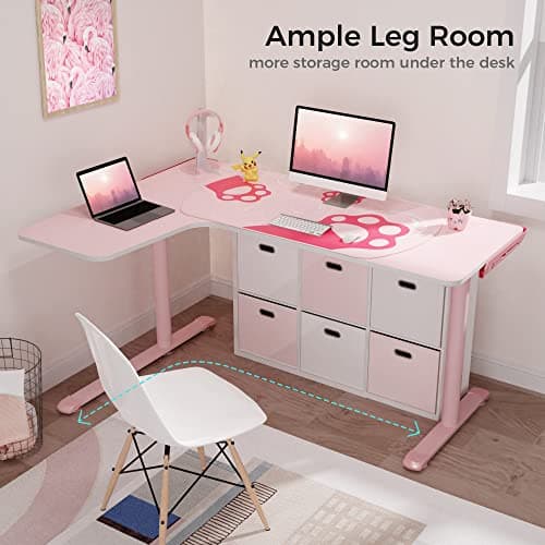 EUREKA ERGONOMIC Pink L Shaped Gaming Desk, 60 Inch Large Home Office Corner PC Computer Table Study Writing Modern Workstation Girls Female Gifts L60 w Mouse Pad Cable Management, Space Saving, Left 5