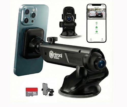 NIRRGO 2-in-1 Car Phone Holder Mount & Dash Cam Smart | 1080p Loop Recording Car Camera | Accident Evidence & Navigation | Essential & Road Trips & Night Vision (32GB Card Included)