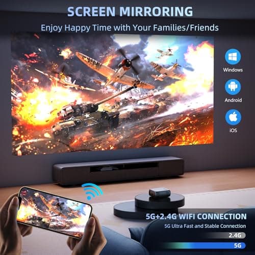 Mini Projector, iTJQ Portable Projector 1080P Supported for Indoor Outdoor Movies, Phone Projector Compatible with iOS/ Android, Laptop, TV Stick/ PS5, USB/HDMI/Type-C (Silver, VF370) 5