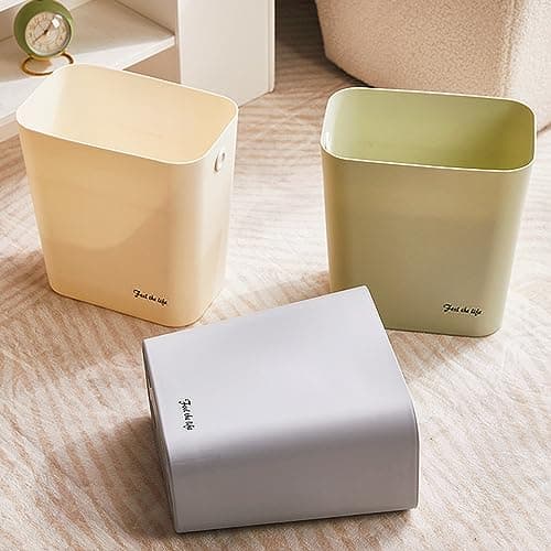 Halyuhn Rectanglar Small Trash Can 3 Pack, 3 Gallon/12 L Office Garbage Can Wastebasket, for Bedroom, Bathroom, Dorm, Kitchen, Under Sink, Under Desk, Plastic Trash Bin Garbage Bin– Green Grey Cream 6
