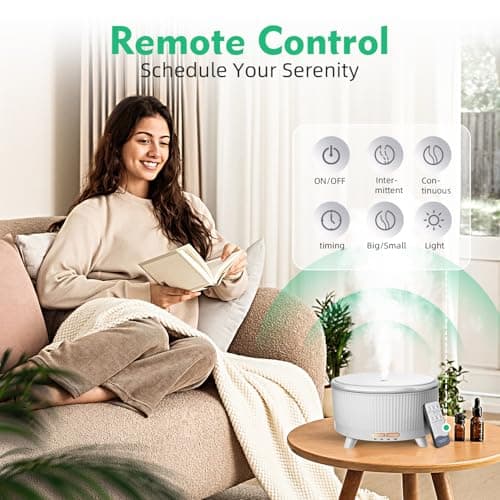 20-Hour Long-Lasting Aromatherapy, 500ML Large Essential Oil Diffuser: Ultrasonic Cool Mist Humidifier with Remote Control, 7 Color Lights, Timer, Auto-Off for Home/Bedroom/Yoga (Minimalist White) 7