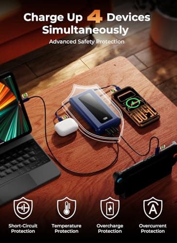 JKELAR Portable Charger Power Bank 50000mAh, PD 22.5W Fast Charging Battery Pack with Built-in Cables & Flashlight, Large Capacity Travel Camping Essential Portable Phone Charger, Dark Blue 7