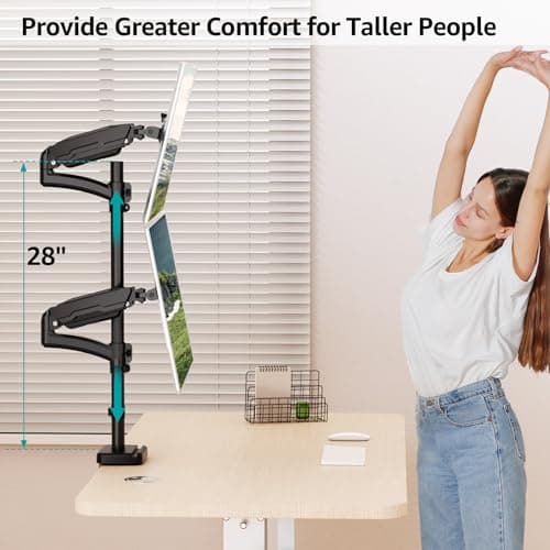 MOUNT PRO Vertical Dual Monitor Mount, Stacked Monitor Stand for 2 Computer Screens up to 32 inches, Fully Adjustable Full Motion Display Desk Mount, Each Arm Holds up to 17.6lbs, VESA Mount 3