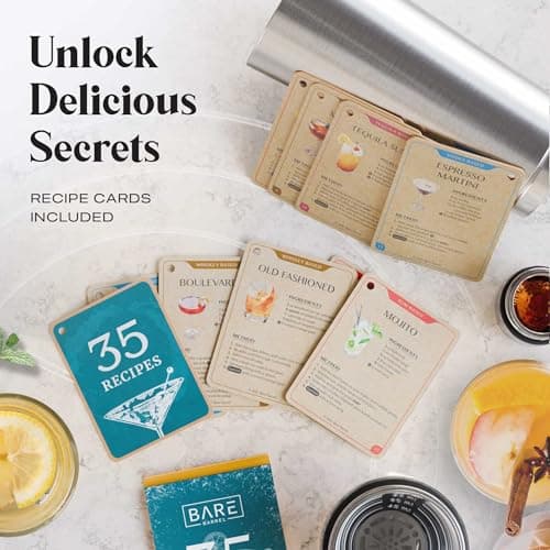 BARE BARREL Insulated Cocktail Shaker Set | Double Wall Stainless Steel | Martini Shaker for Home Bar Bartending | Built-in Drink Measure System & Strainer, Travel Bag, Recipes | Gift Set (Silver) 9