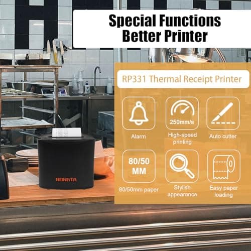 Rongta Thermal Receipt Printer, 80mm High-Speed POS Printer with Auto Cutter, 250mm/s, Ideal for Kitchen & Small Business, Compatible with Windows, Linux, MacOS 6