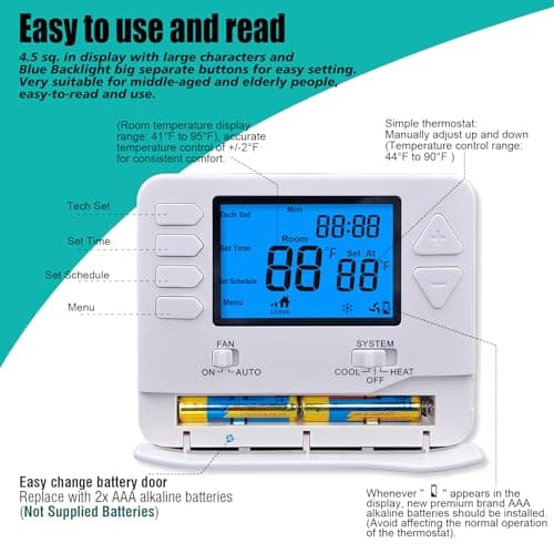Suuwer 5-1-1 Day Programmable Thermostats for Home 1 Heat/ 1 Cool Conventional Single-Stage Systems 6