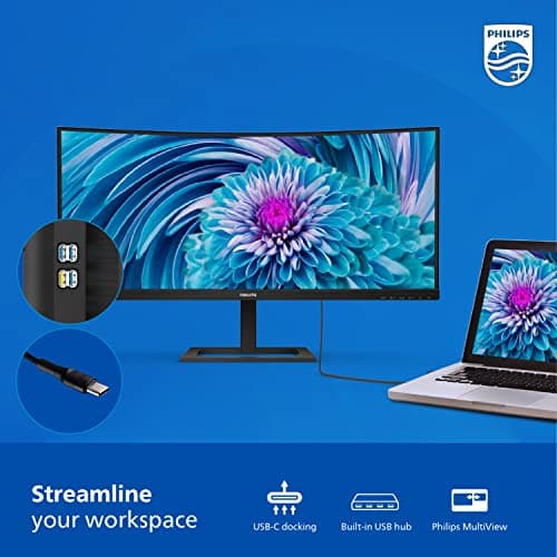 Philips 346E2CUAE 34'' Curved Frameless UltraWide QHD 3440x1440,100Hz 1ms MPRT, sRGB 121%, USB-C Charging, MultiView PIP/PBP, Height Adjustable, 4Yr Advance Replacement 8