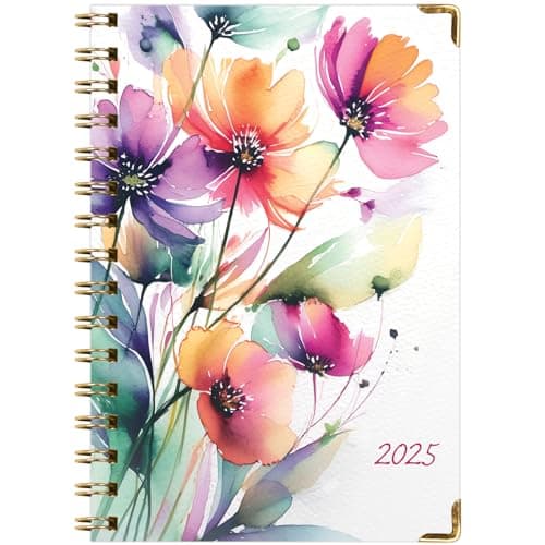 HARDCOVER 2025 Planner, 5.5"x8": 14 Months (November 2024 - December 2025), Daily Weekly Monthly Planner, Yearly Agenda, Bookmark, Pocket Folder and Sticky Note Set (Rainbow Floral) 8