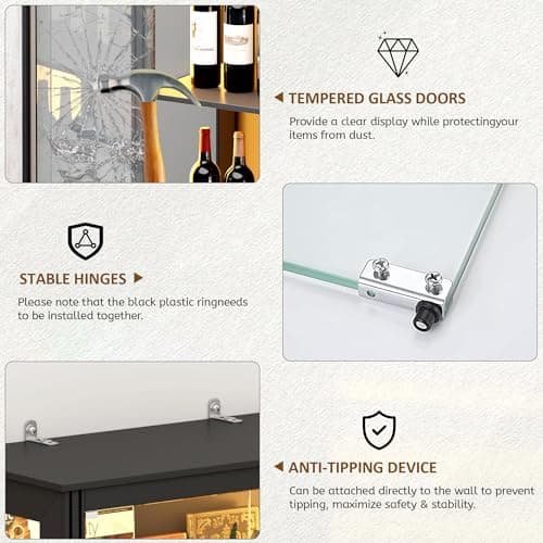 Lvifur 71” Display Cabinet with Glass Doors, Modern Curio Cabinet with 3 Color Lights, 7-Tiers Glass Display Cases for Collectibles, Tall Lego Storage Cabinet with Human Body Sensor (Black) 5