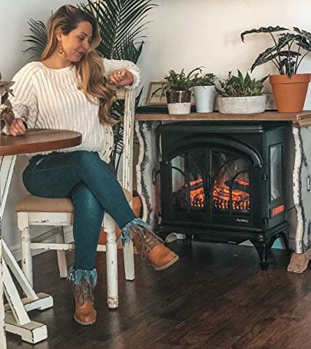 e-Flame USA 28" XL Denali Portable Freestanding Electric Fireplace Stove - 3-D Log and Fire Effect (Black) 5