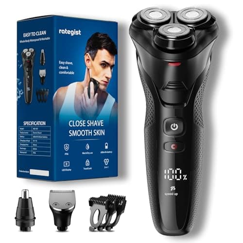 rategist Cordless Electric Razor for Men: 3-in-1 Shaver for Beard/Nose/Sideburns - IPX7 Waterproof Travel Kit - Turbo Speed & Precision Blades