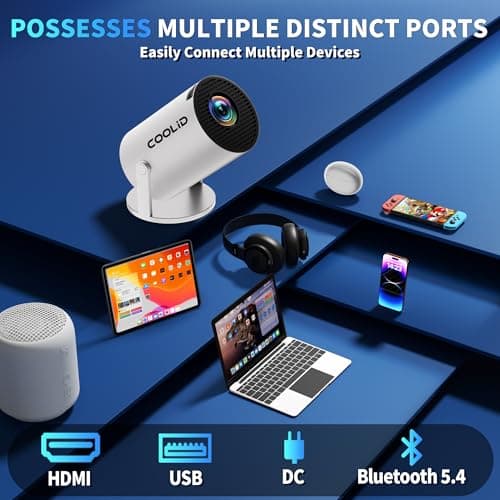 [Built-in Apps & 2025 Upgraded] Mini Projector Support 4K 1080P Auto Keystone 270° Rotatable with WiFi 6 and Bluetooth 5.4, Projector Portable Compatibile with HDMI/TV Stick/Memory Stick/Laptop-White 6