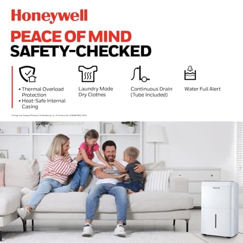 Honeywell 32-Pint ENERGY STAR Smart WiFi Dehumidifier for 3,000 Sq Ft – Laundry Mode, Auto-Comfort Mode & Thermal Overload Protection, TPFIT32AWK 7