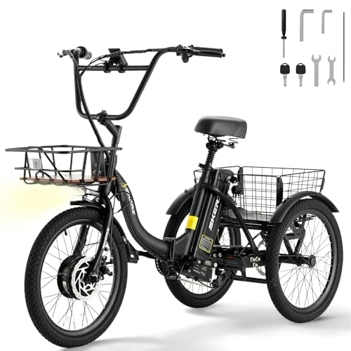 Skeri Electric Trike, 500W(Peak 1000W) Electric Tricycle for Adults, 20" Folding 3-Wheel Electric Bicycle, Step-Thru E Trike with 624WH Removable Battery and Large Basket, Black