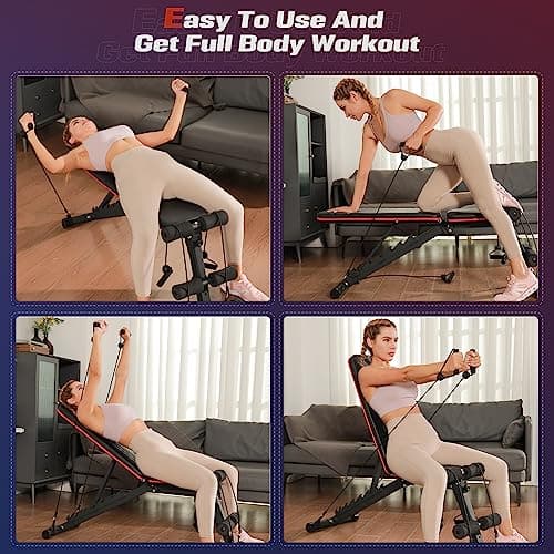 FLYBIRD Foldable Weight Bench with Resistance Bands, 8 Backrests Fast Adjustable FID for Home Gym Full Body Workout, Easy to Storage for Small Apartment 7
