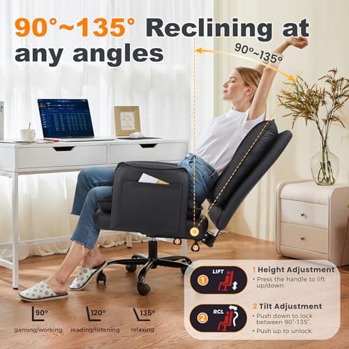 IWMH Office Chair for Home, 400lbs Heavy Duty Big and Tall Executive Desk Chair with Ergonomic Lumbar Support, PU Leather Adjustable Height Computer Chairs for Women (Black) 6