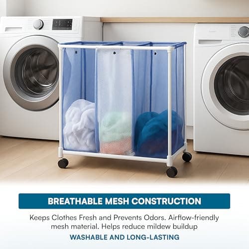Honey-Can-Do HMP-01629 3 bag mesh laundry sorter, 30.5" x 15.3" x 30" , Blue/White 5
