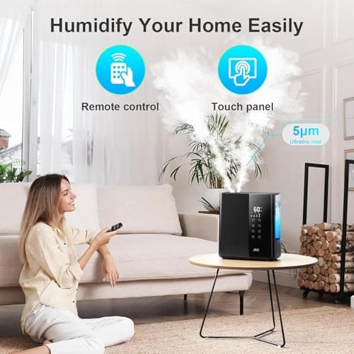 JRD Warm & Cool Mist Humidifiers for Bedroom 5L, Quiet Ultrasonic Air Humidifier Fast Symptom Relief, 50H Runtime, Oil Diffuser, 12H Timer, 7 Color Light for Large Room, Office, Baby, Plants-Black 8