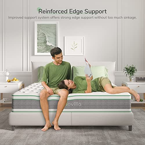 Novilla King Mattress 12 Inch Hybrid Mattress in a Box, Innerspring Mattresses with Gel Memory Foam for a Cool Sleep, Pressure Relief, Medium Firm with Pillow Top, Groove 5