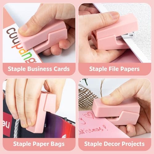 NUSIGN Mini Stapler with 830 Staples, Small Cute Desk Staplers, 25 Sheet Capacity, Pink 5