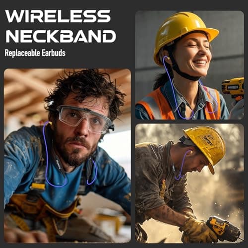 MIPEACE Bluetooth Earplug Headphones, Neckband Ear Protection Work earbuds-29db Noise Reduction Safety Headphones with Replacement Buds,19+Hour Battery for Lawn Mowing DIY(Blue) 7