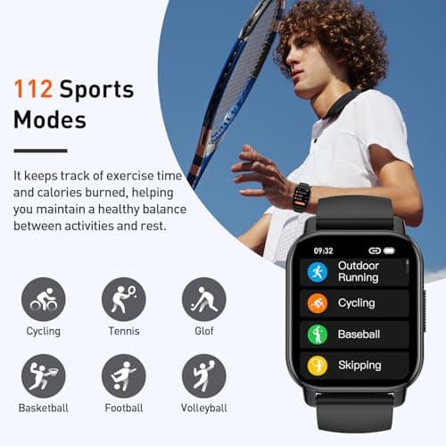 Smart Watch for Men Women, 1.85" HD Screen Smartwatch (Answer/Make Call) Heart Rate Sleep Monitor Pedometer, 110+ Sports Mode Fitness Watch, IP68 Waterproof Fitness Tracker for Android iOS, Deep Black 5