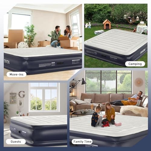 King Air Mattress With Built In Pump,18''Raised Blow Up Mattress 2 Mins Self-Inflation/Deflation,Upgraded Thicker Inflatable Mattress，Air Bed with Storage Bag for Guests,Home，Camping，750 lbs Max 7