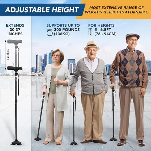 ELESIK Walking Cane - Folding Canes for Women for Stability, Adjustable Canes for Seniors Women Balance, Canes for Men Heavy Duty with T Handle & Pivot Base Design, Walking Stick with Nylon Strap 6