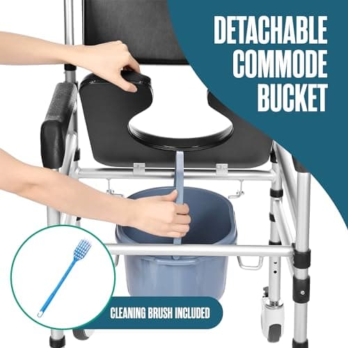 Houseables Shower Chair with Wheels, Shower Wheelchair, Rolling Shower Chair, Shower Commode Wheelchair, Bedside Toilet Chair for Elderly, Handicap Shower Chair with Wheels, Height Adjustable 5