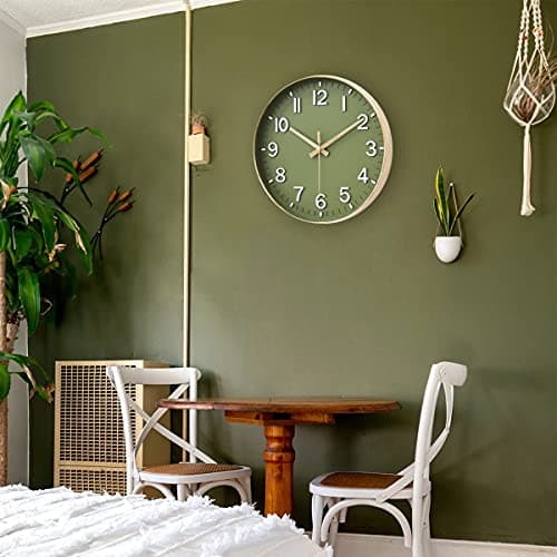 HZDHCLH Wall Clocks Battery Operated,12 inch Silent Non Ticking Modern Wall Clock for Living Room Bedroom Kitchen Office Classroom Decor (Olive Green and Gold) 5
