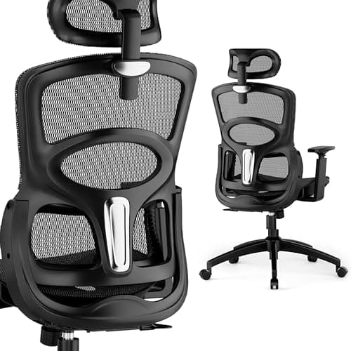 GABRYLLY Ergonomic Office Chair, High-Back Desk Chairs with Adjustable Lumbar Support, Headrest, Tilt Function, Soft Wide Seat and 3D Armrest, 300 LBS Sturdy Home Mesh Chair Task Chairs, GY1070
