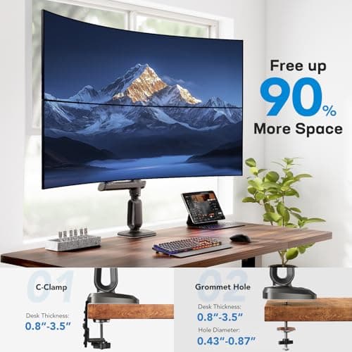 HUANUO Dual Monitor Arm for 13-49" Ultrawide Screens up to 40 lbs, Heavy Duty Aluminum Extra Tall Monitor Desk Mount, Vertical Stacked Fully Adjustable Dual Monitor Mount, Max VESA 100x100 7