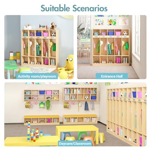 Kikihouse 5-Section Classroom Coat Locker with 10 Cubbies, Daycare Cubbies with 10 Hooks, Kindergarten Lockers for Home, School, Nursery 6