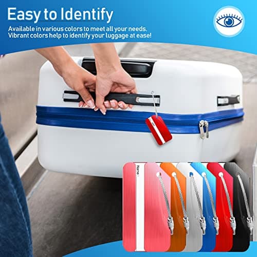 6 Pack Aluminum Luggage Tags for Suitcases with Name ID Card, Durable Luggage Name Tags Identifier, Travel Tags for Luggage Baggage 6