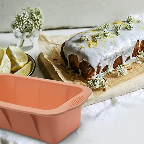 Baocuan 3 pack Silicone Bread Loaf Pans - Baking Mold For Baking Cakes,Brownies,Long loaf of bread Cheesecakes,Homemade Cakes Breads,Meatloaf,Ice brickand and More Set of 3 colors 8