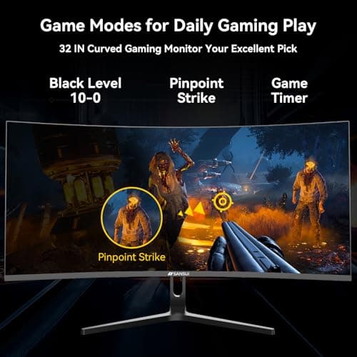SANSUI 32 Inch Curved 240Hz Gaming Monitor High Refresh Rate, FHD 1080P Gaming PC Monitor HDMI DP1.4, Curved 1500R, 1Ms MPRT, HDR,Metal Stand,VESA Compatible(DP Cable Incl.) 6