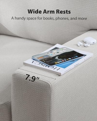 Pipishell 89" 3 Seater Sofa Couch with Deep Seats & Wide Armrests, Supportive Futon with Thickened Cushion, Comfy Cotton-Linen Couches for Living Room,Removable & Washable Covers,Grey 6