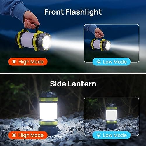 2 Pack LED Camping Lantern Flashlight Rechargeable, Consciot Portable Torch with 6 Light Modes, 3600mAh Power Bank, IPX4 Waterproof, USB C, Camping Lights for Hurricane, Emergency, Survival Kits 2