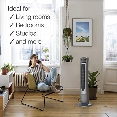 Lasko Portable Electric 42" Oscillating Tower Fan with Fresh Air Ionizer, Timer and Remote Control for Indoor, Bedroom and Home Office Use, Silver 2551 5
