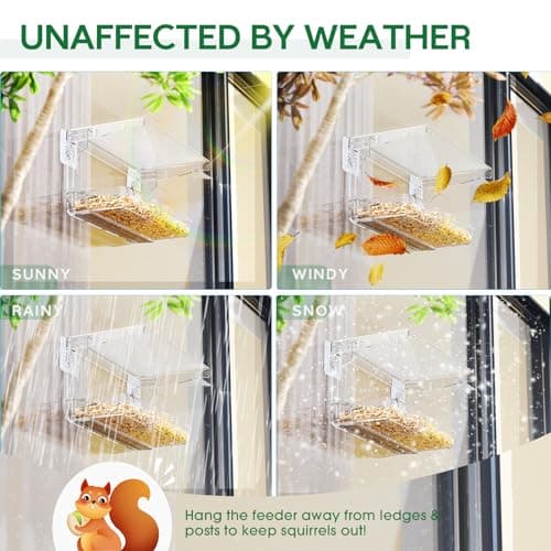 SUNALLY Window Bird Feeder for Outdoors, Clear Birds Feeders Window Mounted with Self-Adhesive Hooks, Outside Wild Bird Watching for Hummingbird,Finch in Garden, Yard, Elderly Kids Viewing 6